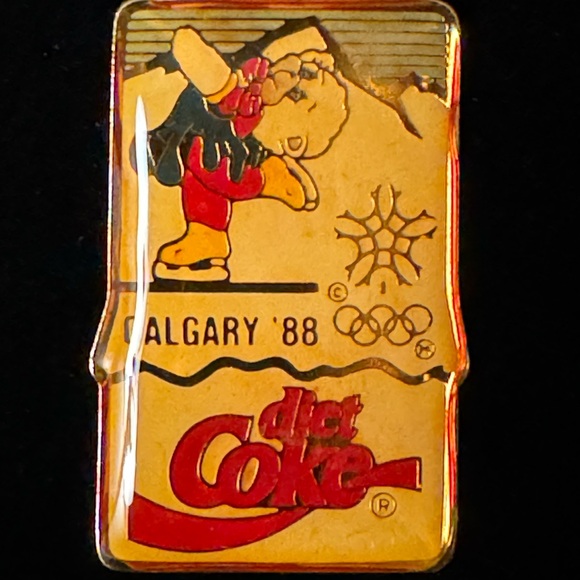 Diet coke Pin set #4 1988 Calgary Winter Olympics 5 pins in case w/ Box #KID 941 - Picture 4 of 9